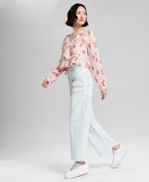 Women's High-Rise Wide-Leg Raw-Hem Jeans, Exclusively at Macy's