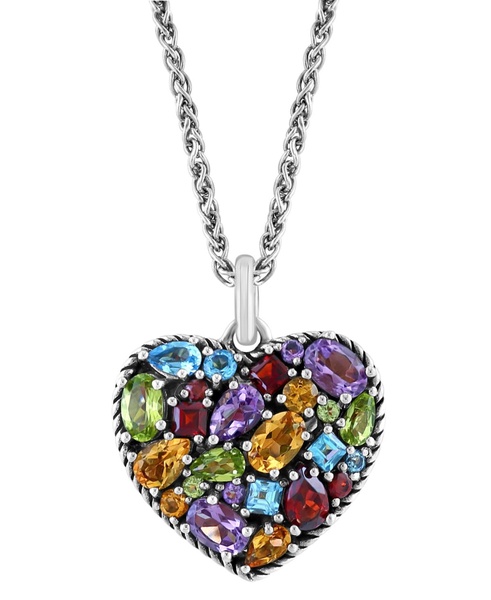 EFFY® Multi-Gemstone Mixed Cut Heart 18" Pendant Necklace (6-5/8 ct. t.w.) in Sterling Silver