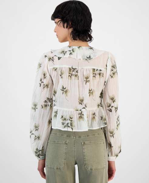 Women's Floral-Print Ruffled Crinkle Top, Exclusively at Macy's