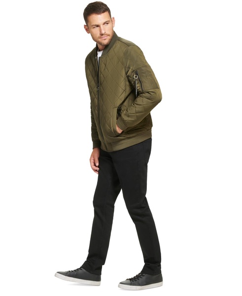 Men's Quilted Baseball Jacket with Rib-Knit Trim