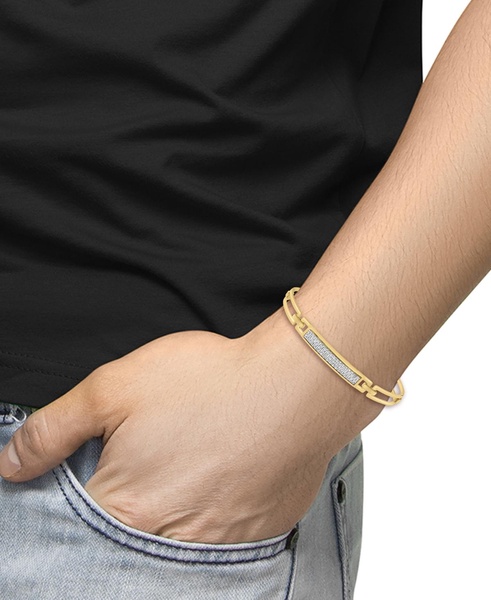 EFFY® Men's Zircon Bar Cluster Rectangular Open Link Bangle Bracelet (1-3/8 ct. t.w.) in Gold-Plated Sterling Silver