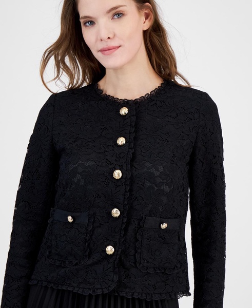 Women's Lace Button-Front Patch-Pocket Jacket
