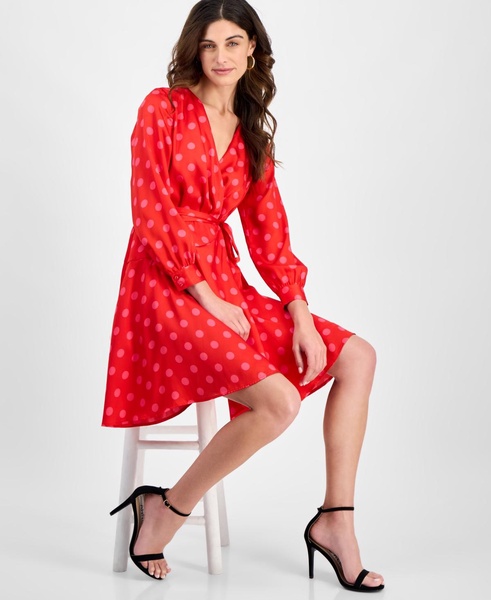 Women's Half-Wrap Polka-Dot A-Line Dress