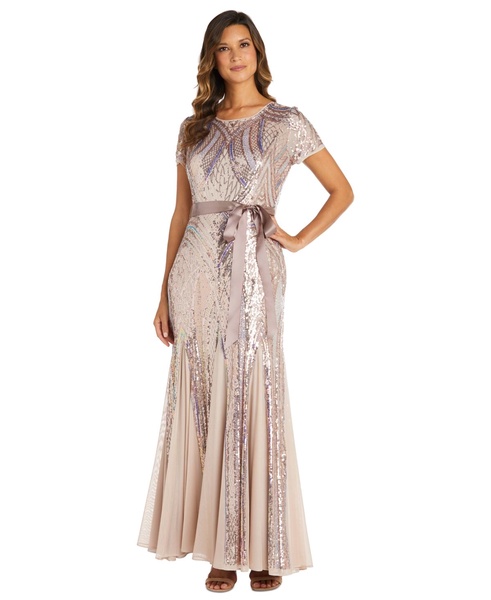 Women's Sequin Embellished Short-Sleeve Gown