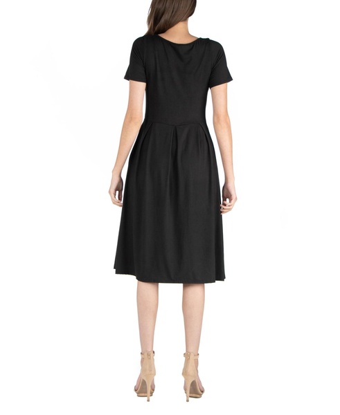 Midi Dress with Short Sleeves and Pocket Detail