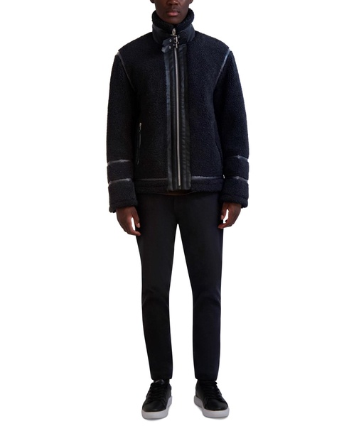 Men's Fleece Faux-Leather Trim Jacket