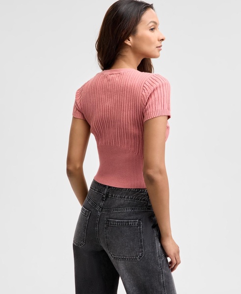 Women's Ribbed Curved-Hem Crewneck Top, Exclusively at Macy's