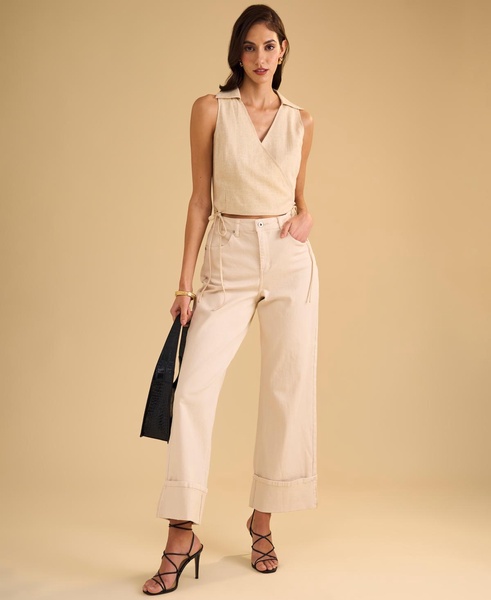 Women's Collared Crossover Cropped Top