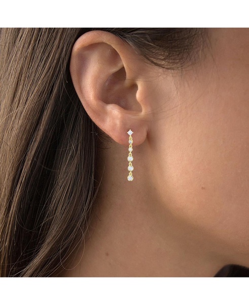 Cubic Zirconia Rhodium Plated Dangling Bezel Set Earrings (Also in 14k Gold Over Silver)