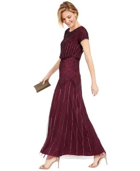 Adrianna Papell Women's Short Sleeve Beaded Gown