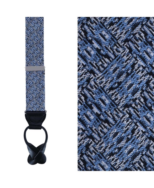 Men's Benito's Blue Basketweave Pattern Silk Novelty Button End Suspenders