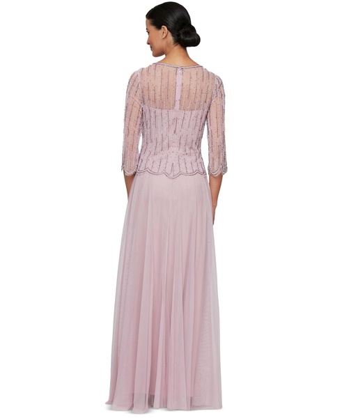 Petite Beaded 3/4-Sleeve Chiffon Gown