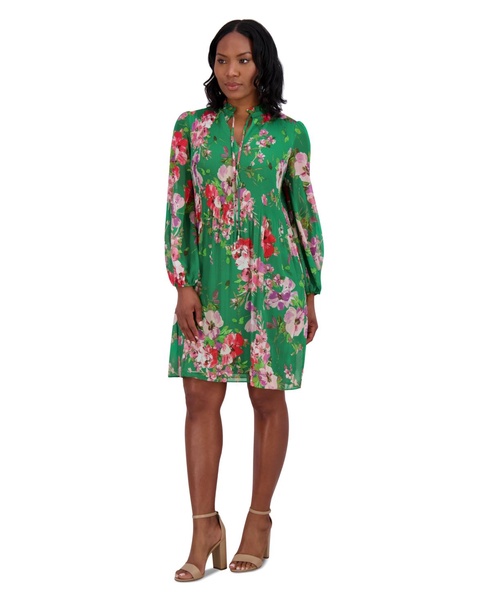 Women's Chiffon Pleated Floral-Print Dress