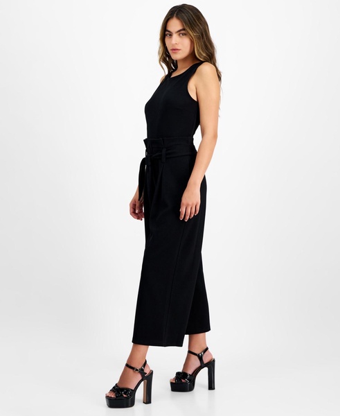 Petite Women's Sleeveless Crewneck Tie-Waist Jumpsuit, Created for Macy's