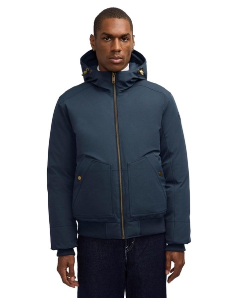 men’s pine bomber with fixed hood and detachable faux fur trim