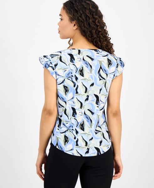 Petite Printed Ruffle-Sleeve Top