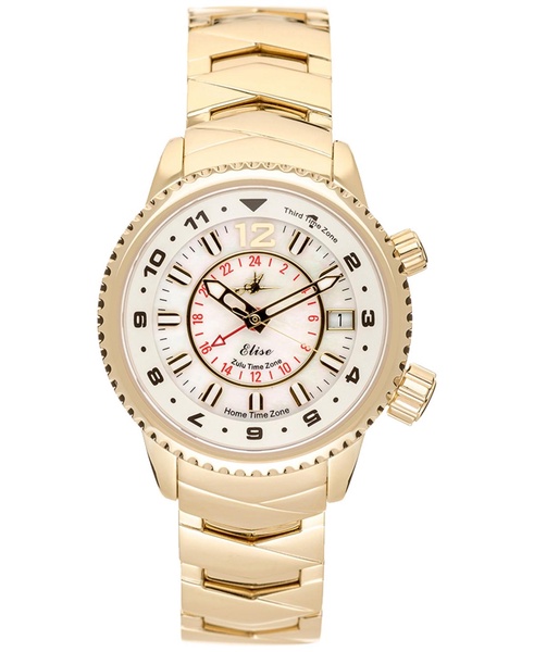 Women's Elise Swiss Tri-Time 28k Gold Ion-Plated Stainless Steel Bracelet Watch 33mm