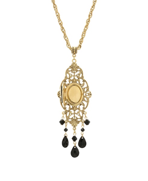 Women's Gold Tone Black Oval Cameo Locket Necklace
