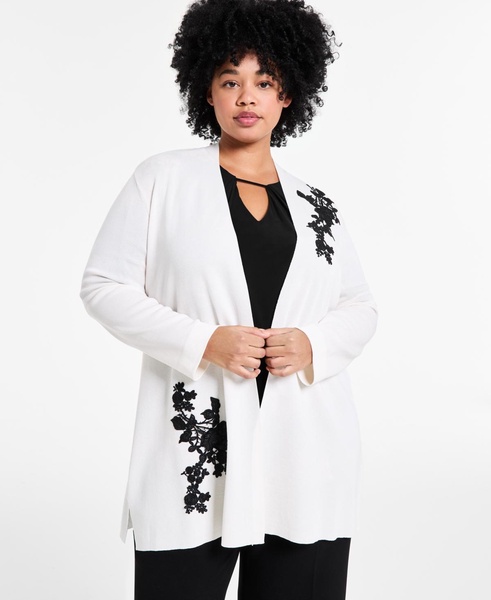 Plus Size Lace-Appliqué Open-Front Cardigan