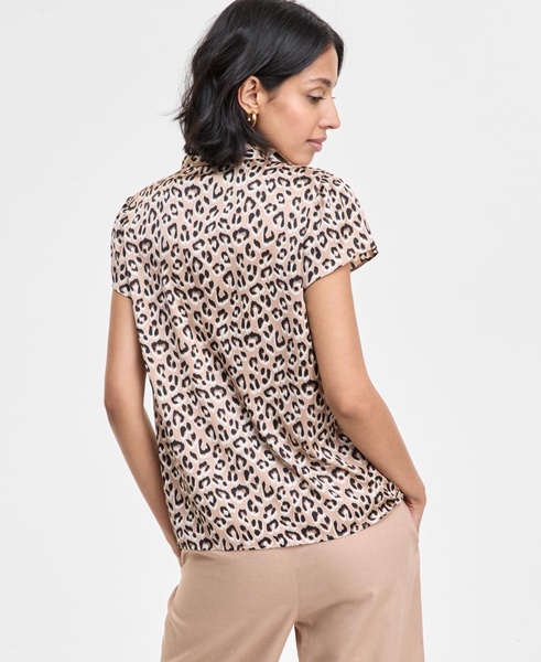 Women's Satin Animal-Print Bow Blouse, Exclusively at Macy's
