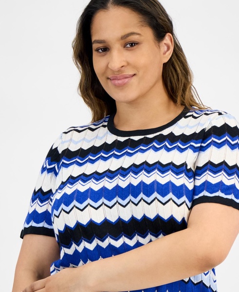 Plus Size Chevron-Knit Short-Sleeve Sweater