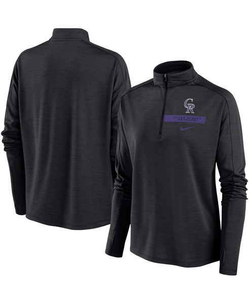 Women's Black Colorado Rockies Primetime Raglan Quarter-Zip Top