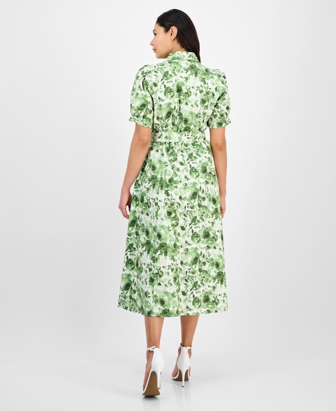 Women's Cotton Puff-Sleeve Belted Shirtdress