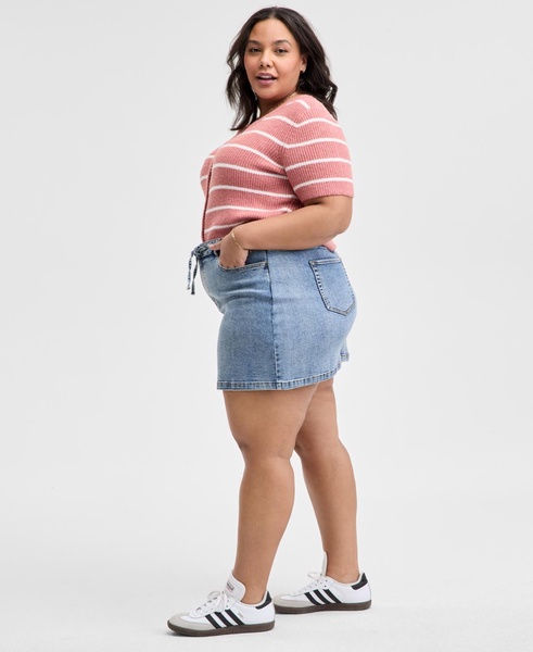 Trendy Plus Size Tie-Front Denim Mini Skirt, Exclusively at Macy's