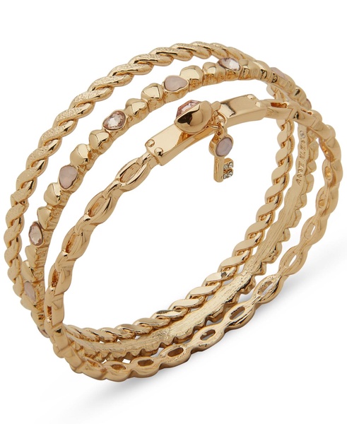 Gold-Tone 3-Pc. Set Stone Heart Bangle Bracelets