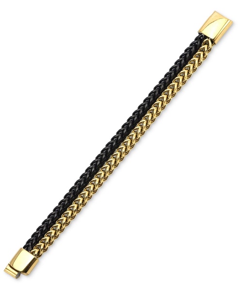 Men's Two-Tone Double Strand Chain Bracelet in Black & Gold-Tone Ion-Plated Stainless Steel