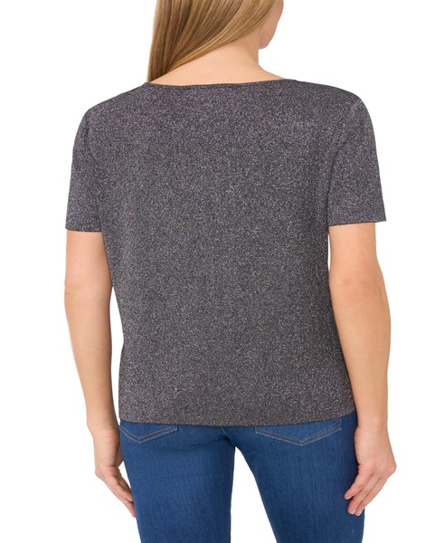 Women's Metallic Crewneck Short-Sleeve Sweater