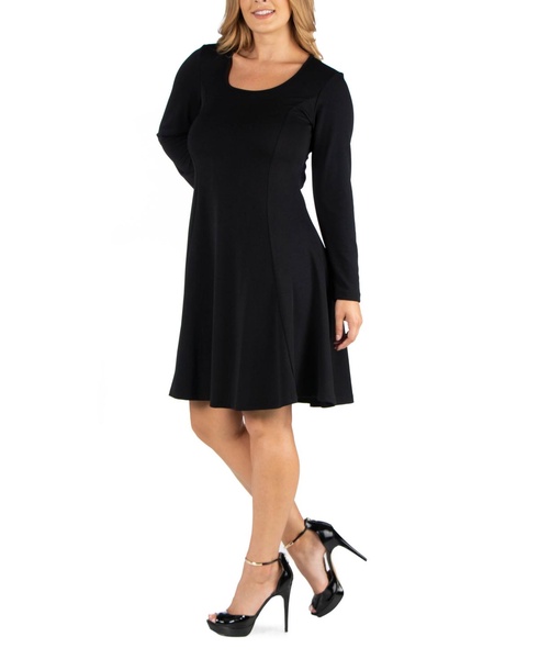 Plus Size Long Sleeve Flared Dress