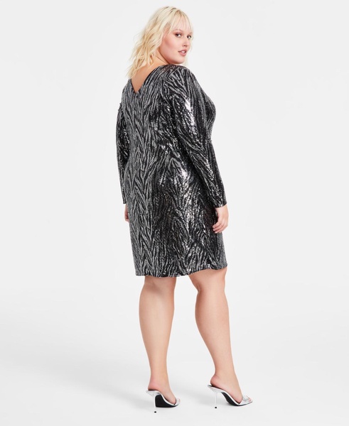 Trendy Plus Size Sequined Zebra-Stripe Dress, Created for Macy's