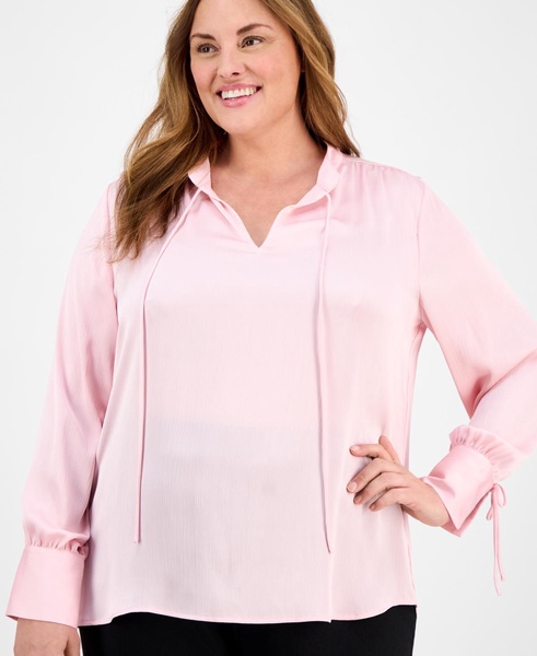 Plus Size Tie-Neck Stand-Collar Blouse