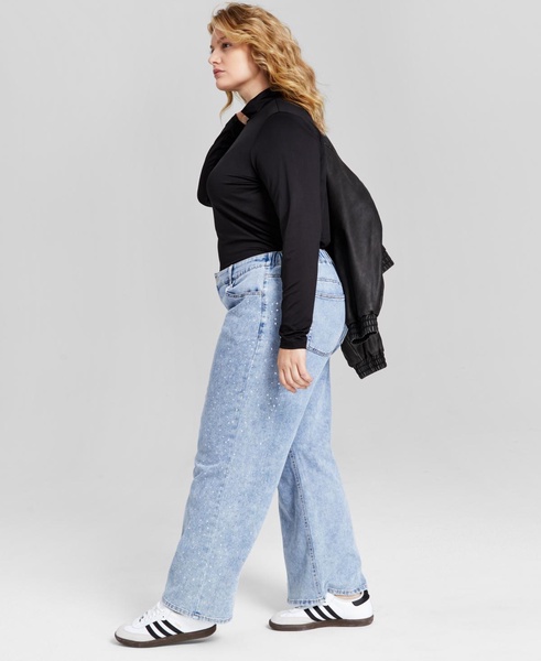 Trendy Plus Size Wide-Leg High-Rise Embellished Jeans 
