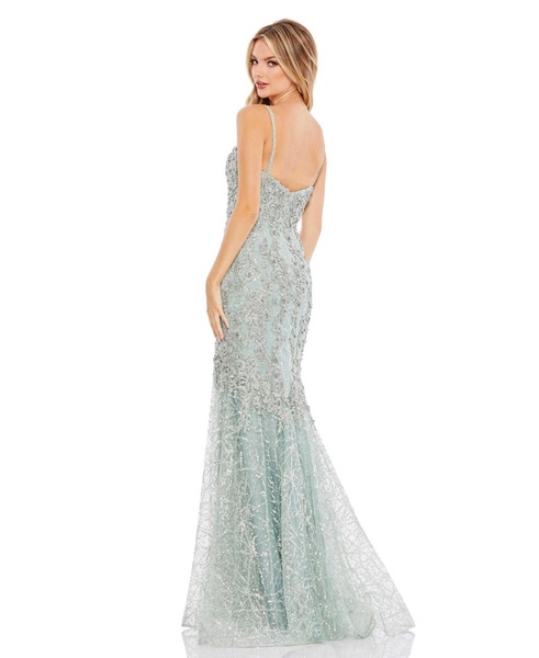 Women's Embellished Sleeveless Plunge Neck Trumpet Gown
