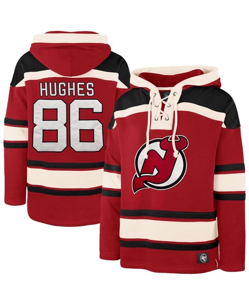 Men's Jack Hughes Red New Jersey Devils Big Tall Lace-up Pullover Hoodie