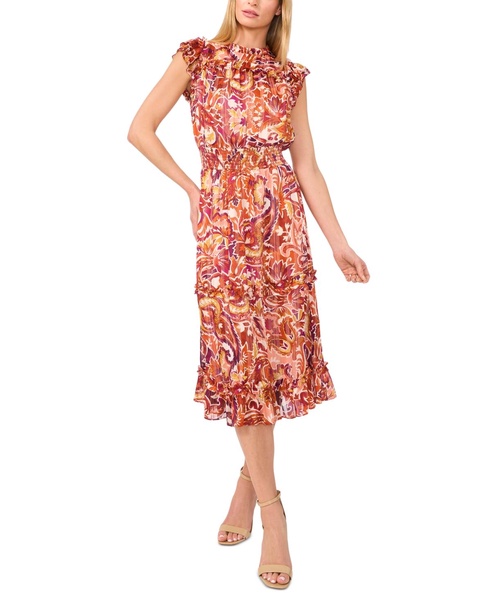 Women's Smocked-Waist Ruffle-Trim Midi Dress