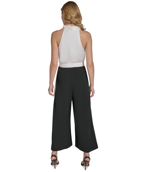 Women's Mixed-Media Cropped Wide-Leg Jumpsuit