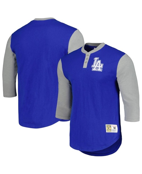 Men's Royal Los Angeles Dodgers Cooperstown Collection Legendary Slub Henley 3/4-Sleeve T-shirt