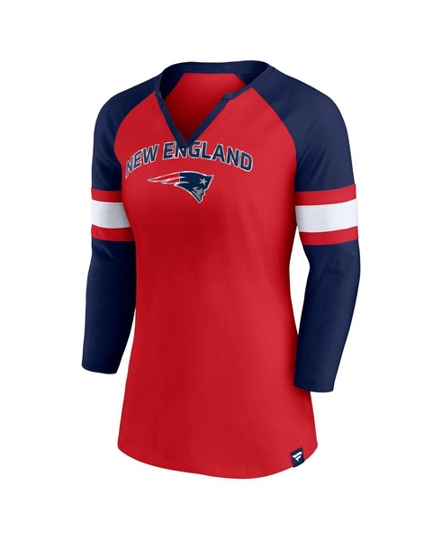 Women's Red, Navy New England Patriots Arch Raglan 3/4-Sleeve Notch Neck T-shirt
