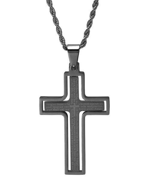Men's Two-Tone Stainless Steel "Our Father" English Prayer Spinner Cross 24" Pendant Necklace