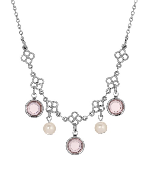 Silver-Tone Crystal Faux Cultivated Pearl Bib Necklace