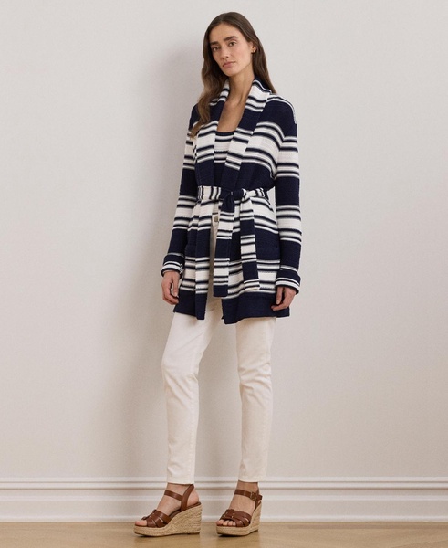 Women's Striped Belted Cotton-Blend Cardigan