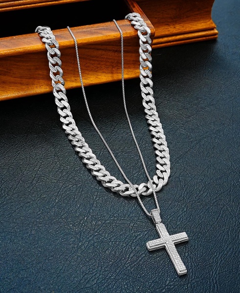 Men's Diamond Cuban Link 24" Chain Necklace (1 ct. t.w.) in Sterling Silver or 14k Gold-plated Sterling Silver