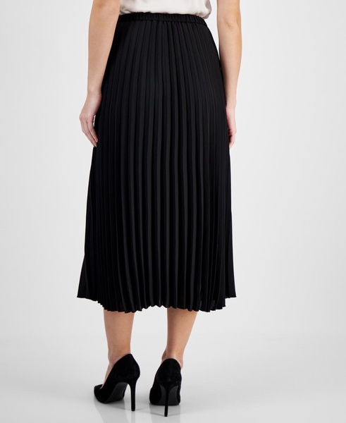 Women's Pleated Pull-On Belted Midi Skirt