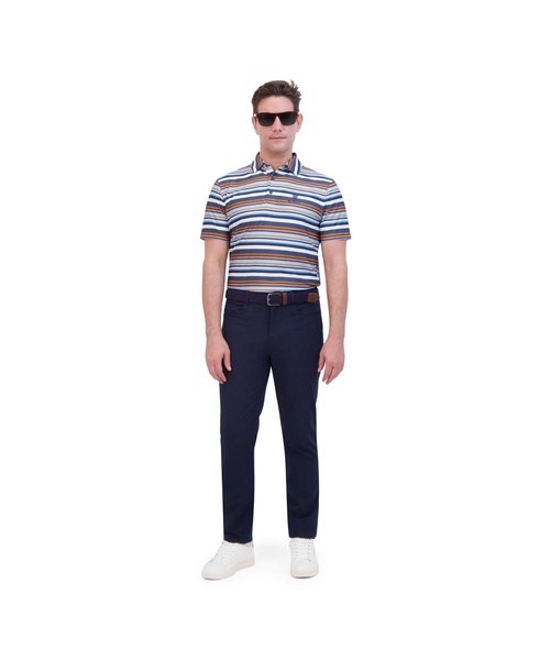 Men's Sport Multi Stripe Tech Jersey Sports Fit Polo Shirt