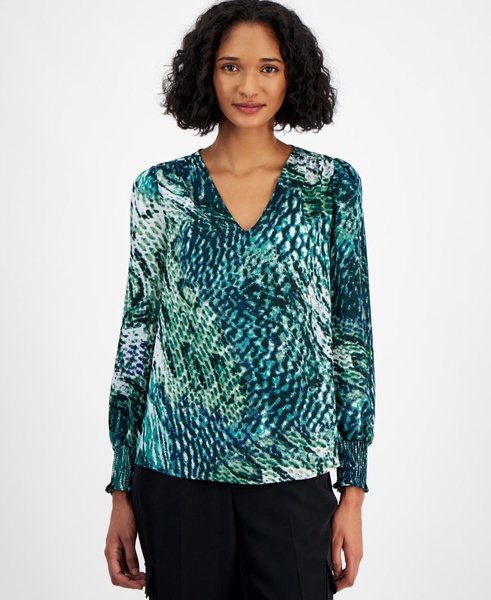 Women's Long-Sleeve V-Neck Blouse, Created for Macy's