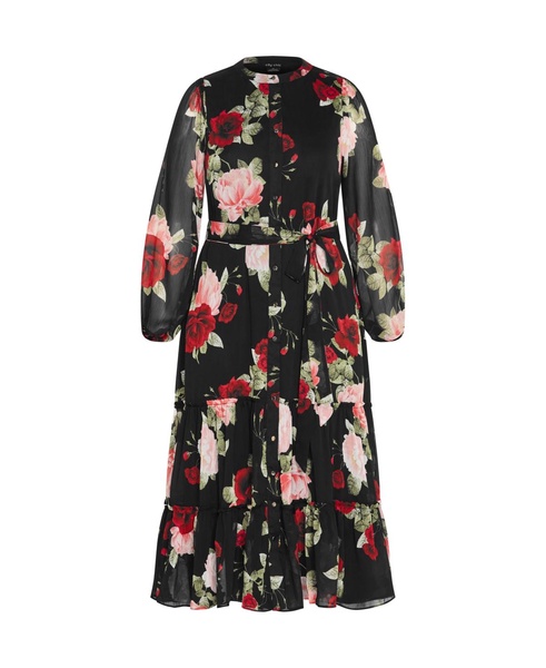 Plus Size Roma Print Long Sleeve Dress