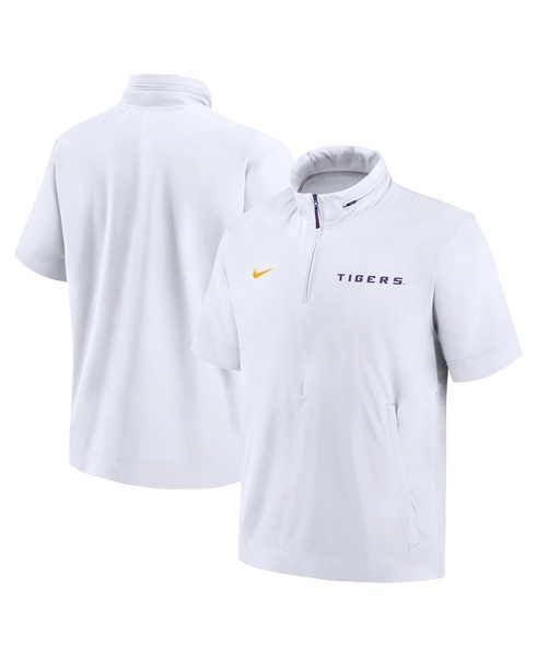 Men's White LSU Tigers 2024 Sideline Coach Short Sleeve Half-Zip Hoodie Jacket